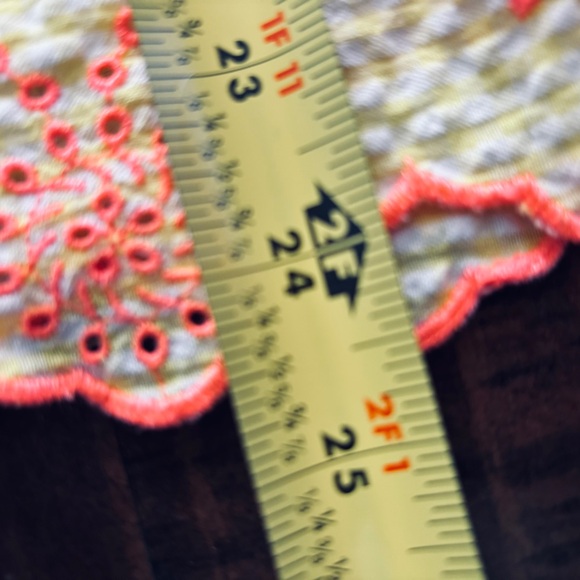 Lilly Pulitzer Lettie Eyelet Seersucker Top Yellow Neon Coral Puff Sleeves L - Picture 11 of 11